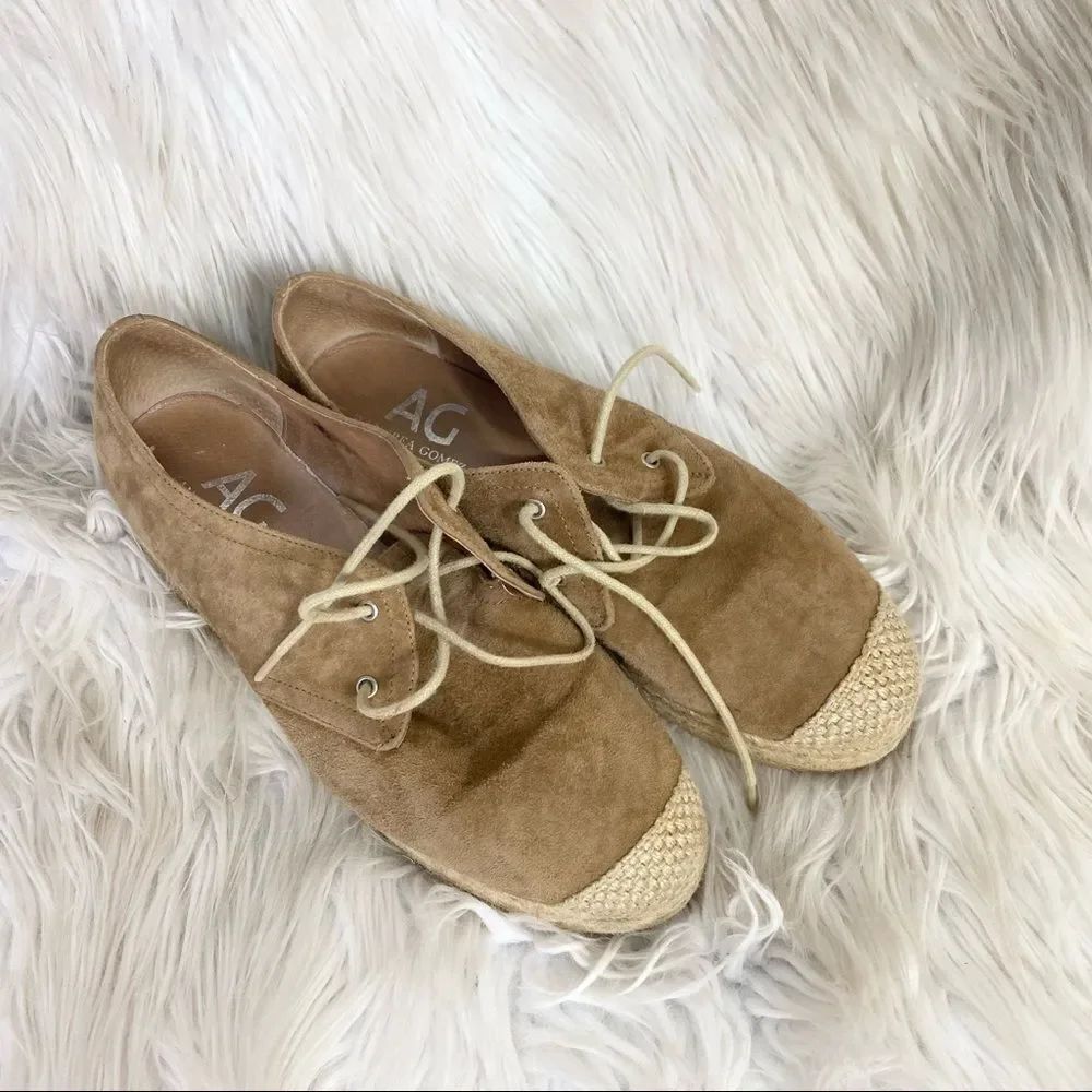 Andrea Gomez Tan Suede & Jute Lace-Up Espadrilles Shoes 7.5